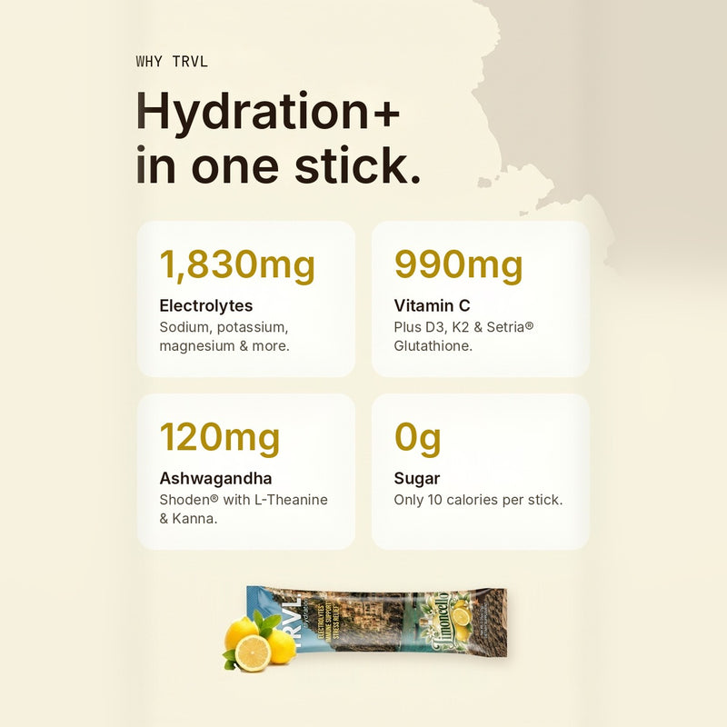 TRVL Limoncello 3-in-1 Hydration Stick Packs