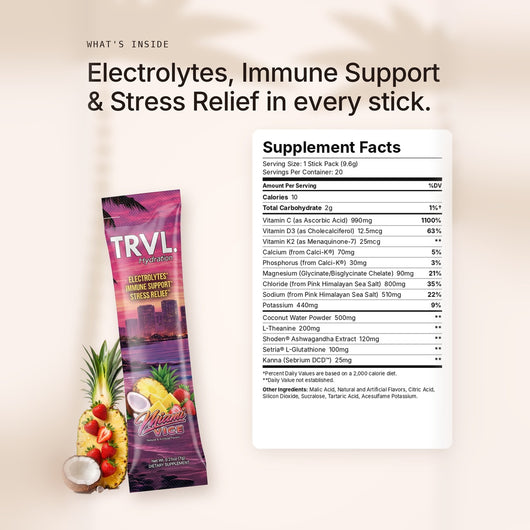 TRVL Miami Vice 3-in-1 Hydration Stick Packs